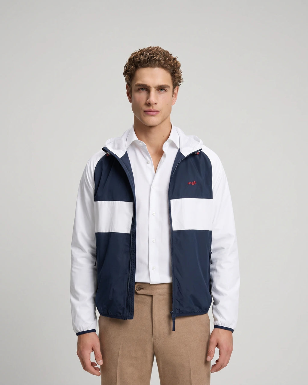Chaqueta Rompevientos Perry Ellis Blanco CH00117 - Azul Oscuro - Modelo plano americano lookbook