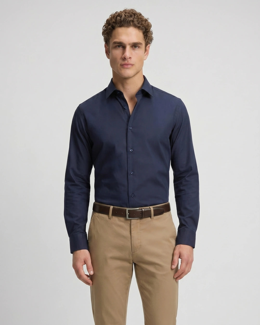 Camisa Sport Spread Collar Perry Ellis CS00699B - Azul Oscuro - Modelo plano americano lookbook