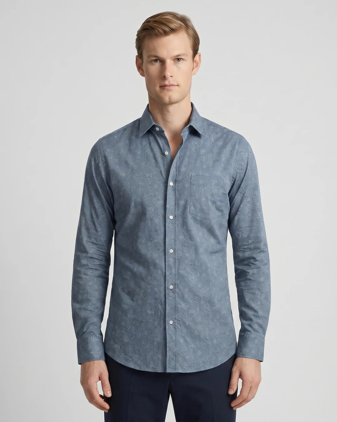 Camisa Sport Classic Fit Perry Ellis CS00912 - Azul Oscuro - Modelo plano americano lookbook