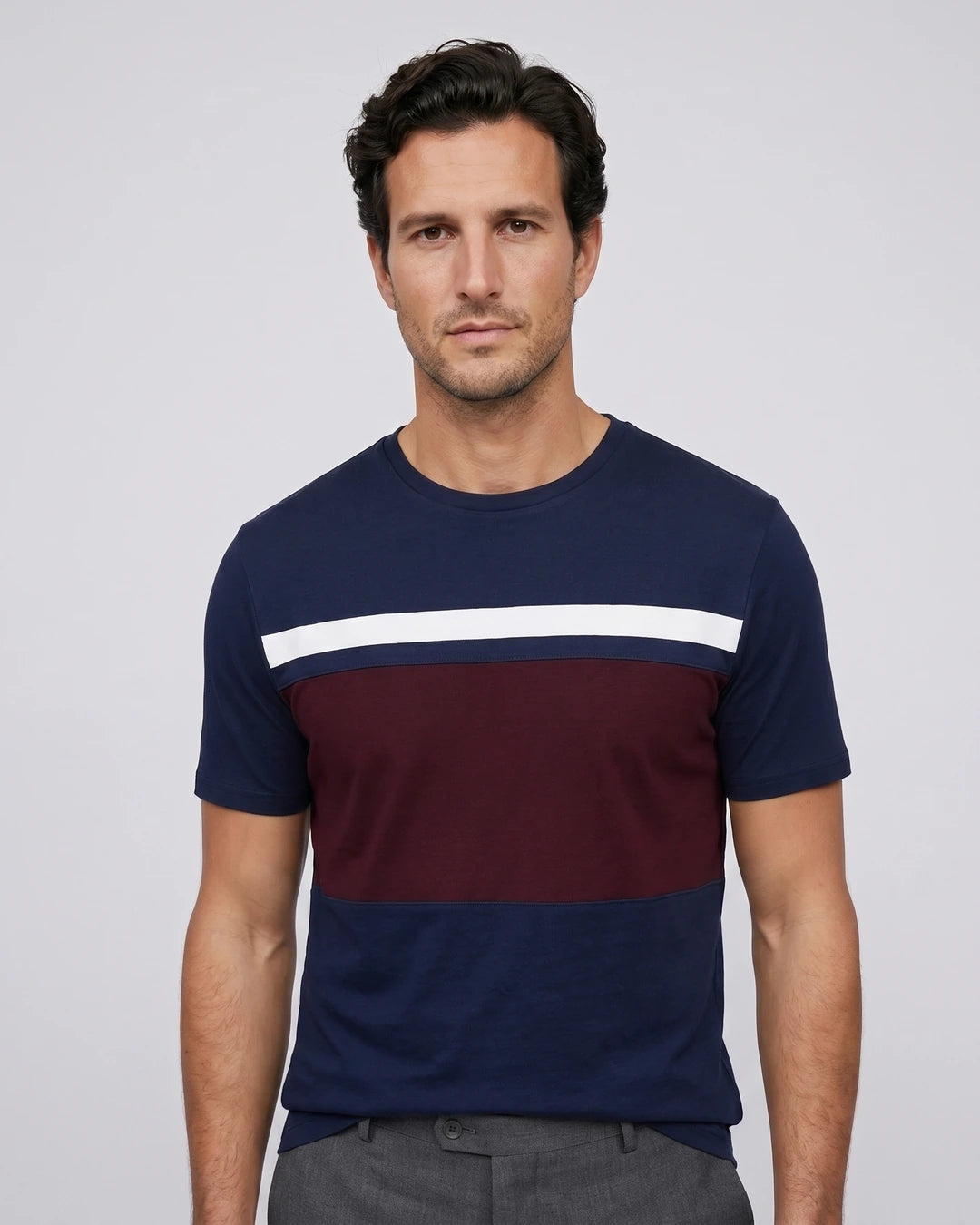T-Shirt Perry Ellis TS00015 - Azul Oscuro - Modelo plano americano lookbook