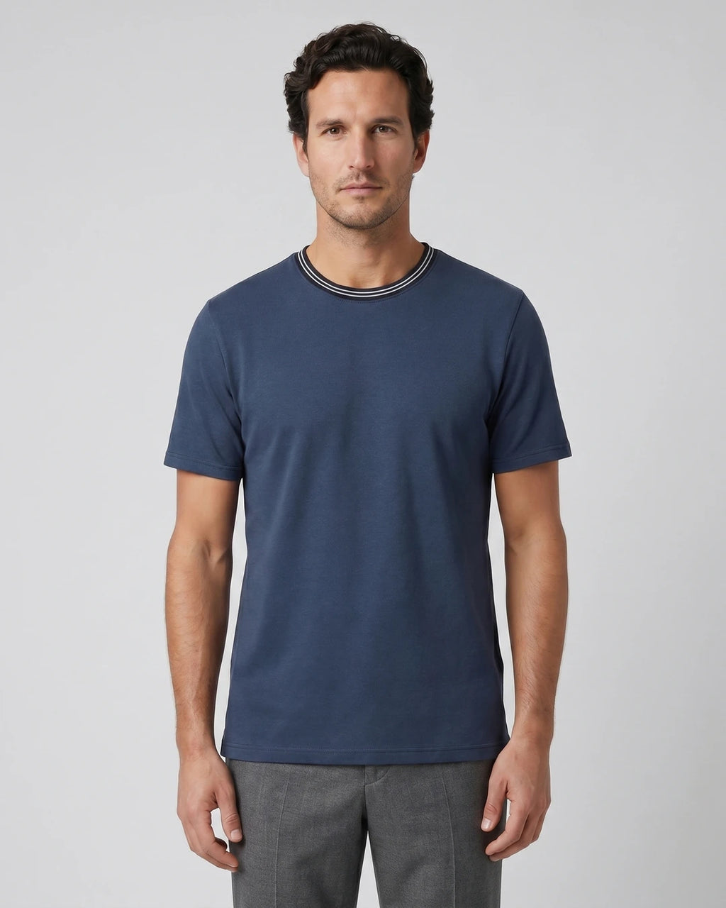 T-Shirt Perry Ellis TS00012 - Azul Oscuro - Modelo plano americano lookbook