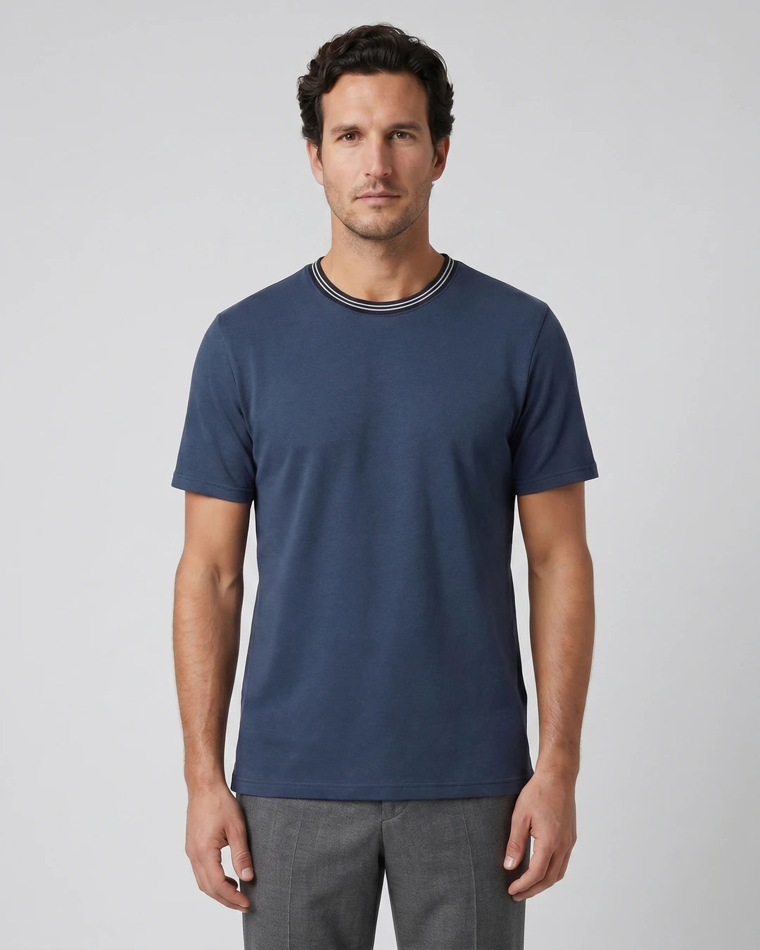 T-Shirt Perry Ellis TS00012 - Azul Oscuro - Modelo plano americano lookbook