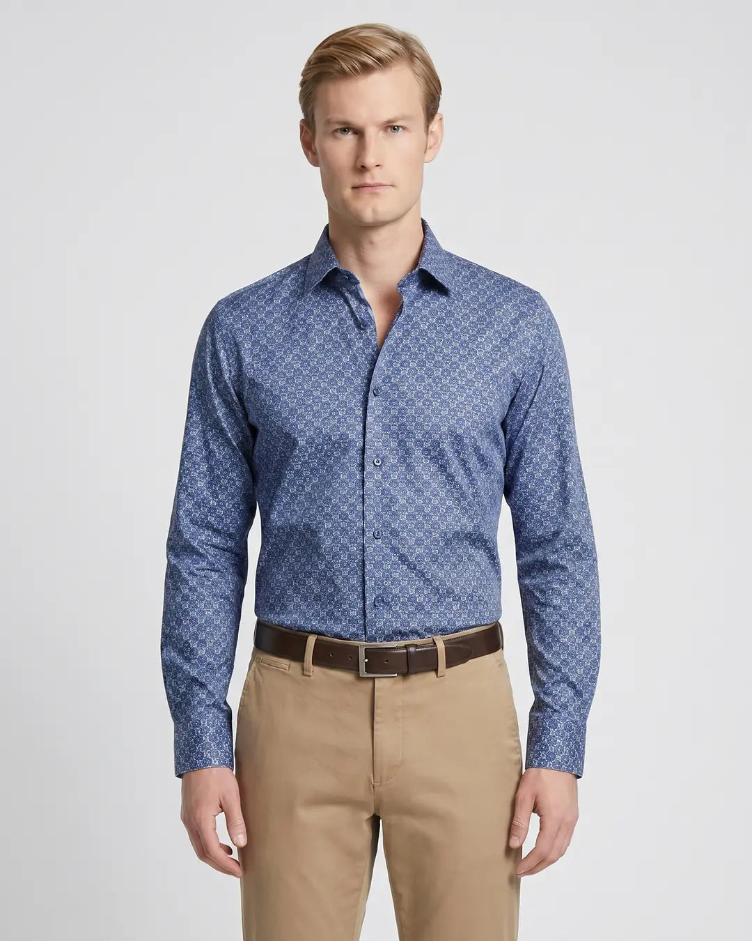 Camisa Sport Classic Fit Perry Ellis CS00850 - Azul Oscuro - Modelo plano americano lookbook