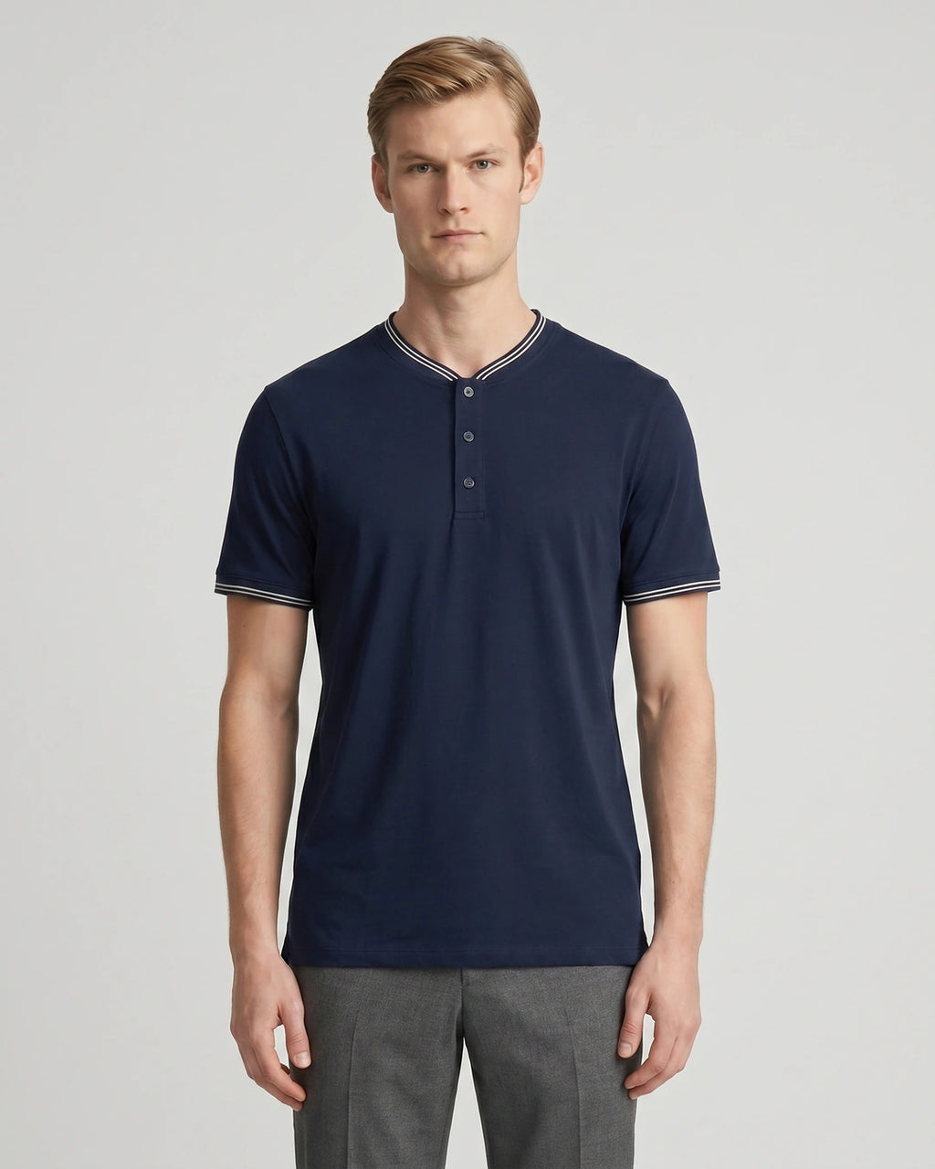 T-Shirt Perry Ellis TS00009 - Azul Oscuro - Modelo plano americano lookbook