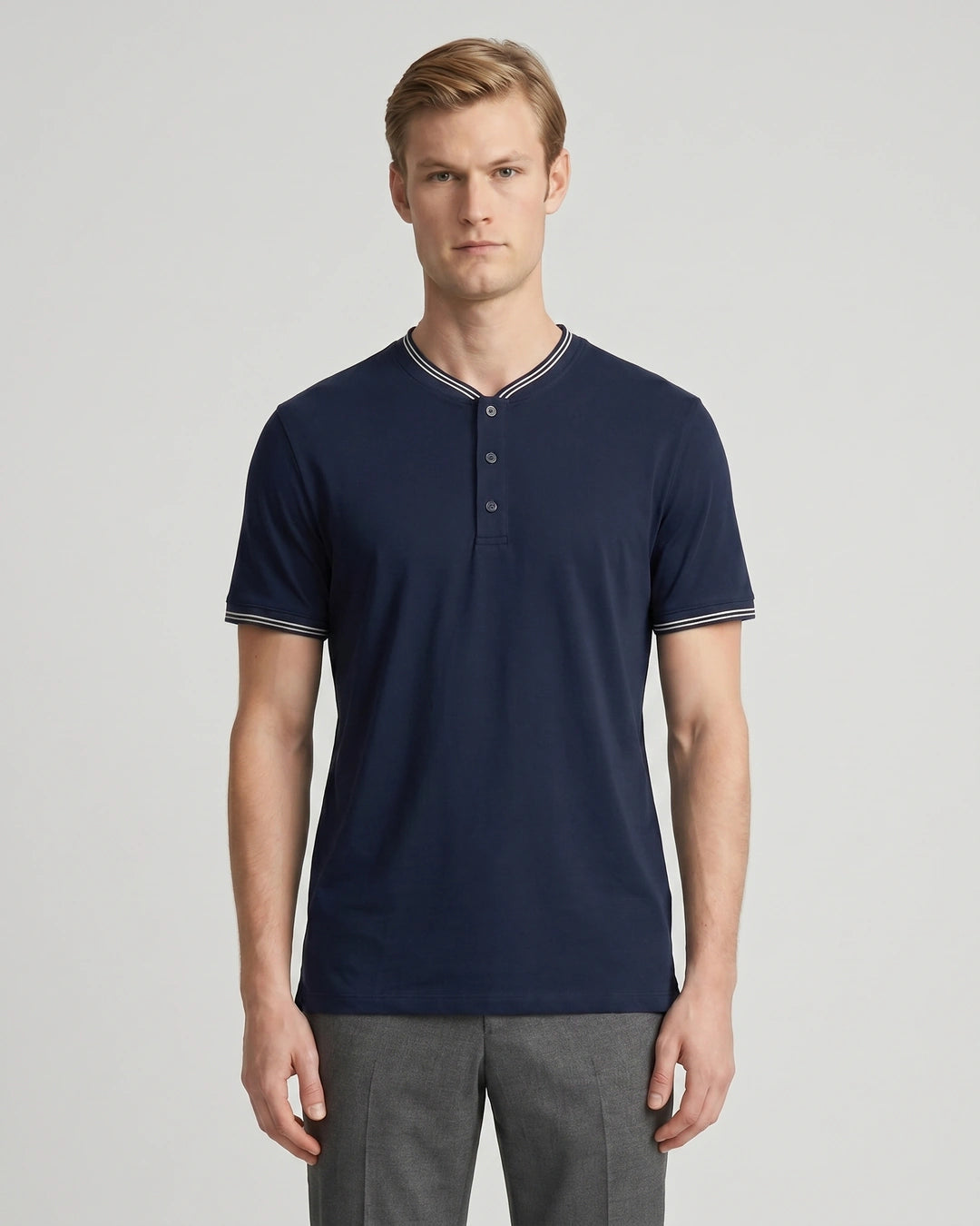 T-Shirt Perry Ellis TS00009 - Azul Oscuro - Modelo plano americano lookbook Imagen principal del producto