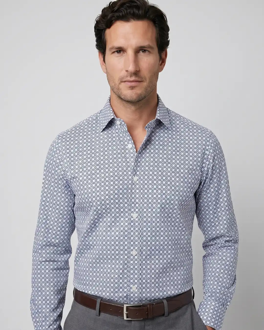 Camisa Sport con Microdiseno Perry Ellis CS00915 - Azul Oscuro - Modelo plano americano lookbook