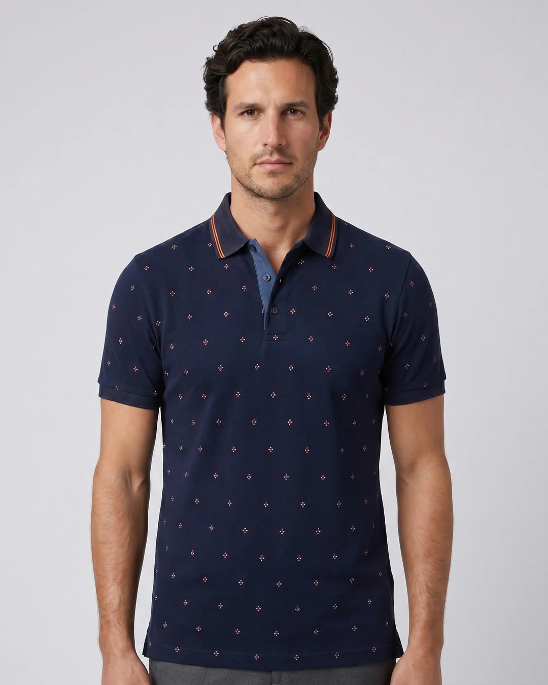 Camiseta Polo Classic Fit Perry Ellis CM00135 - Azul Oscuro - Modelo plano americano lookbook