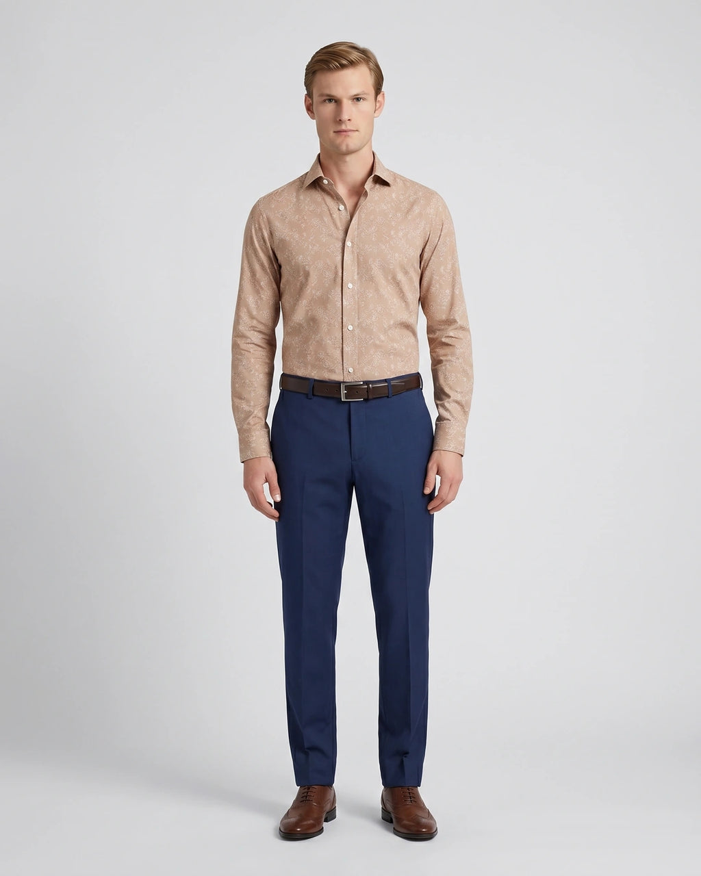 Camisa Sport Classic Fit Perry Ellis CS00912 - Cafe Oscuro - Modelo cuerpo completo