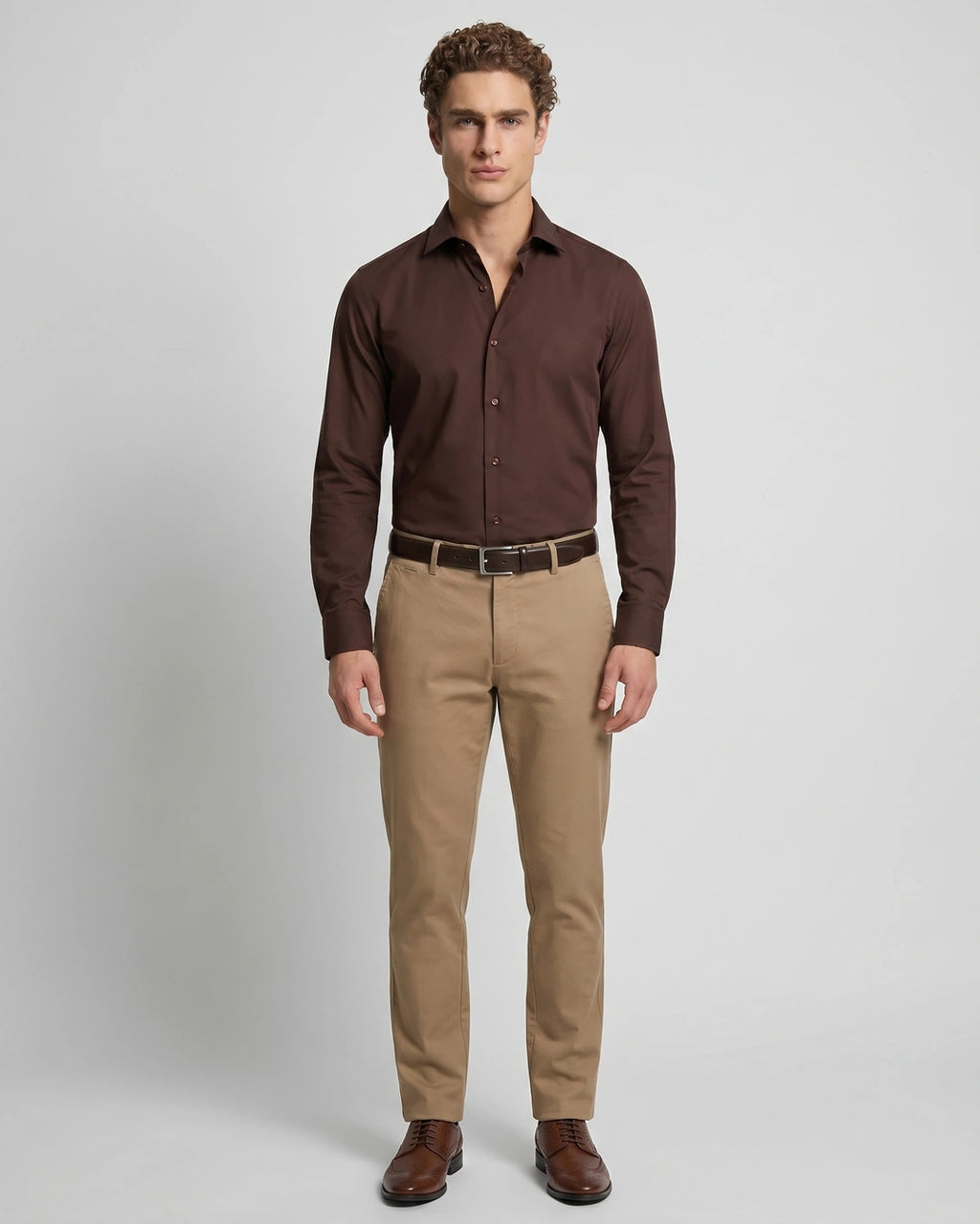 Camisa Sport Spread Collar Perry Ellis CS00699B - Cafe Oscuro - Modelo cuerpo completo