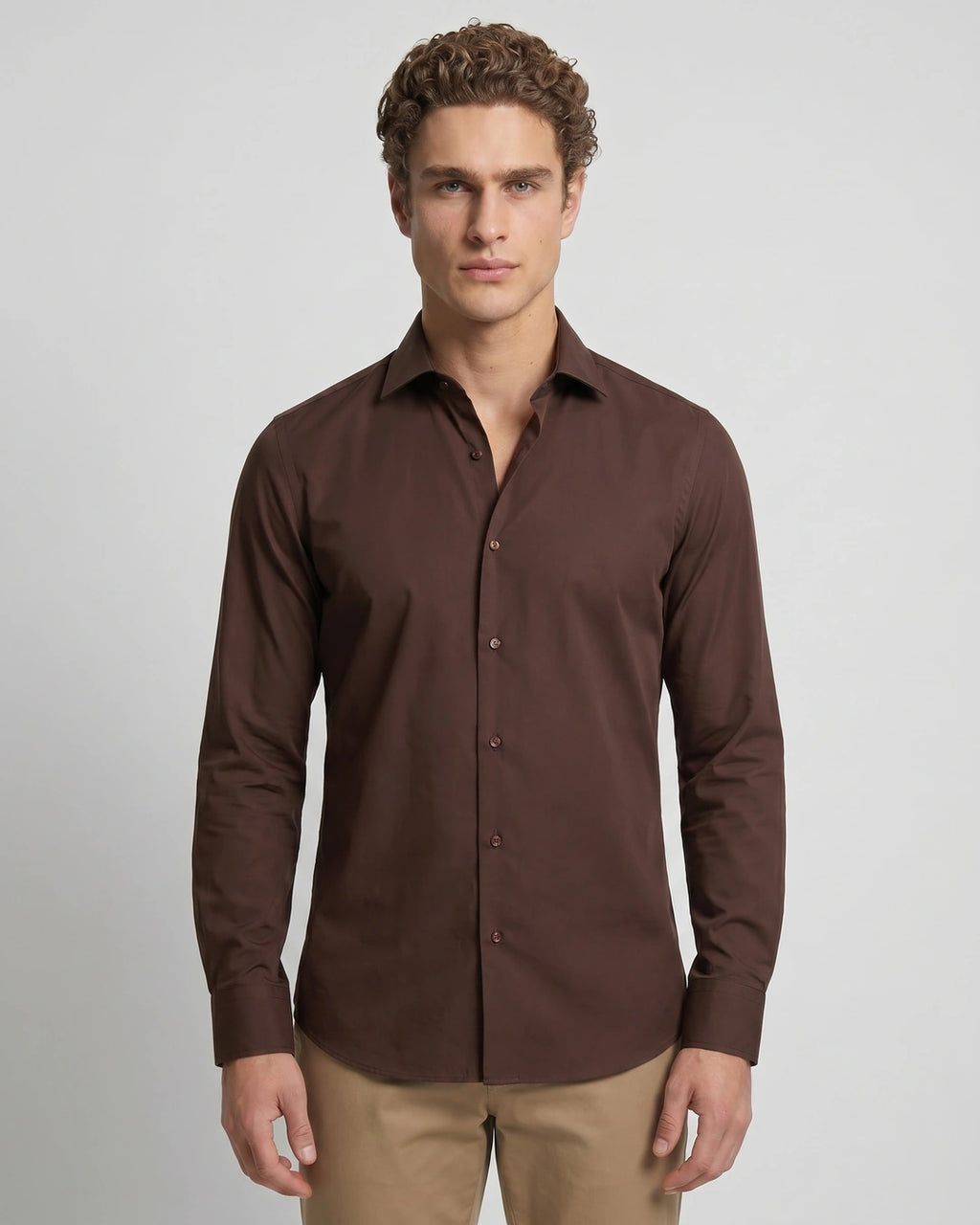 Camisa Sport Spread Collar Perry Ellis CS00699B - Cafe Oscuro - Modelo plano americano lookbook