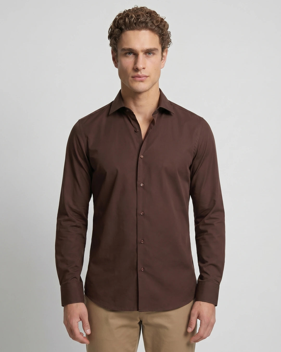Camisa Sport Spread Collar Perry Ellis CS00699B - Cafe Oscuro - Modelo plano americano lookbook