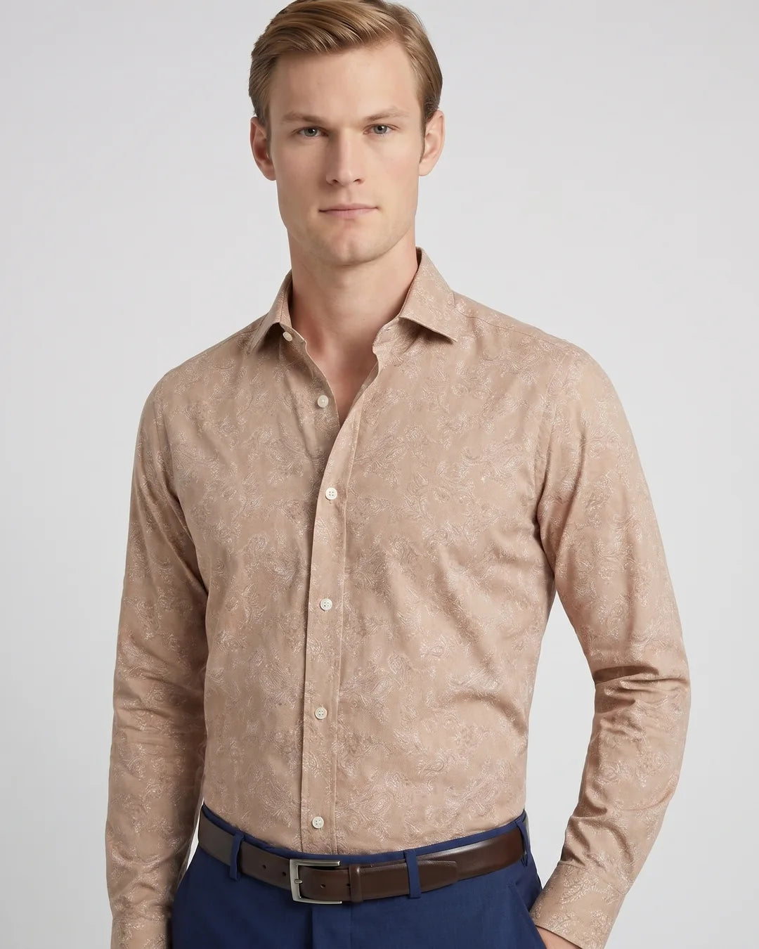Camisa Sport Classic Fit Perry Ellis CS00912 - Cafe Oscuro - Modelo plano americano lookbook