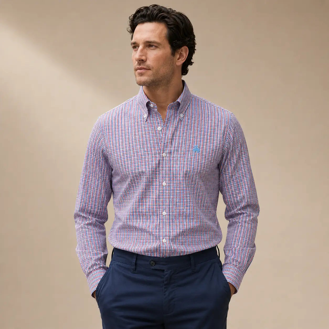 Camisa Sport Cuadros Friday Shirt Button Down Collar Classic Fit Brooks Brothers CS00970 - Modelo plano americano lookbook Imagen principal del producto