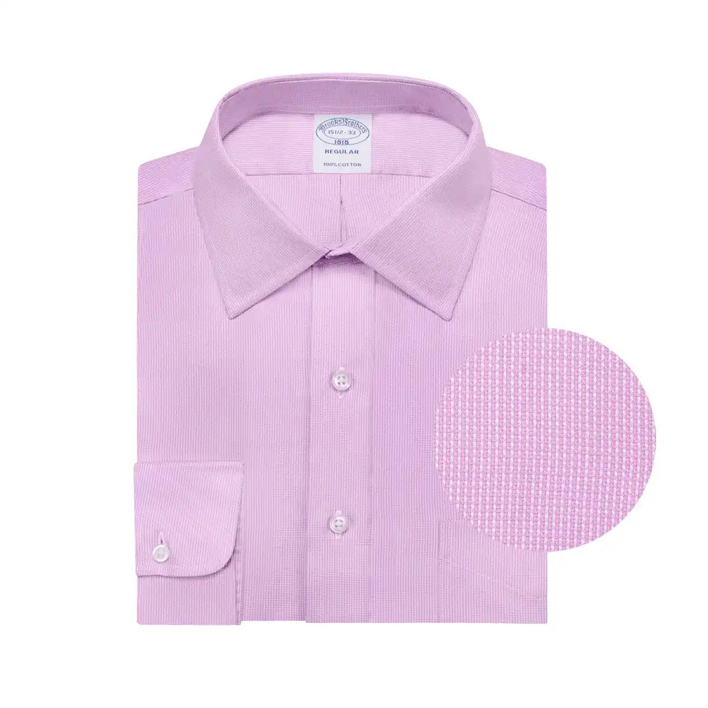 Camisa Formal Pinpoint Cuello Spread Classic Fit Wrinkle Resistant Brooks Brothers CC01074 - Lila - Detalle cuello