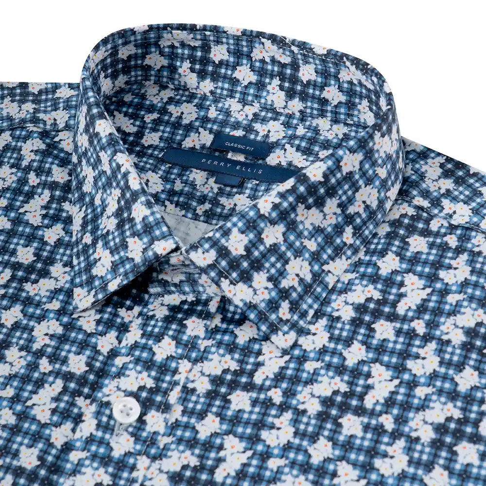 Camisa Sport Azul Classic Fit Perry Ellis CS00932