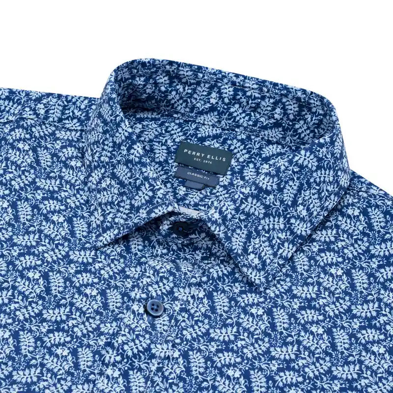 Camisa Sport Azul Oscuro Classic Fit Perry Ellis CS00945 - Detalle cuello