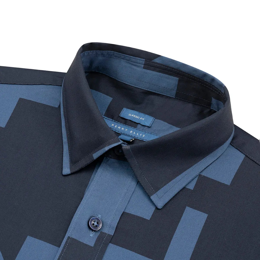 Camisa Sport Azul Classic Fit Perry Ellis CS00907 - Detalle cuello