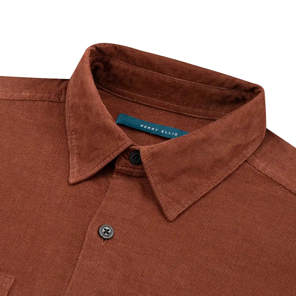 Camisa Sport Beige Classic Fit Perry Ellis CS00913 - Vinotinto - Detalle cuello