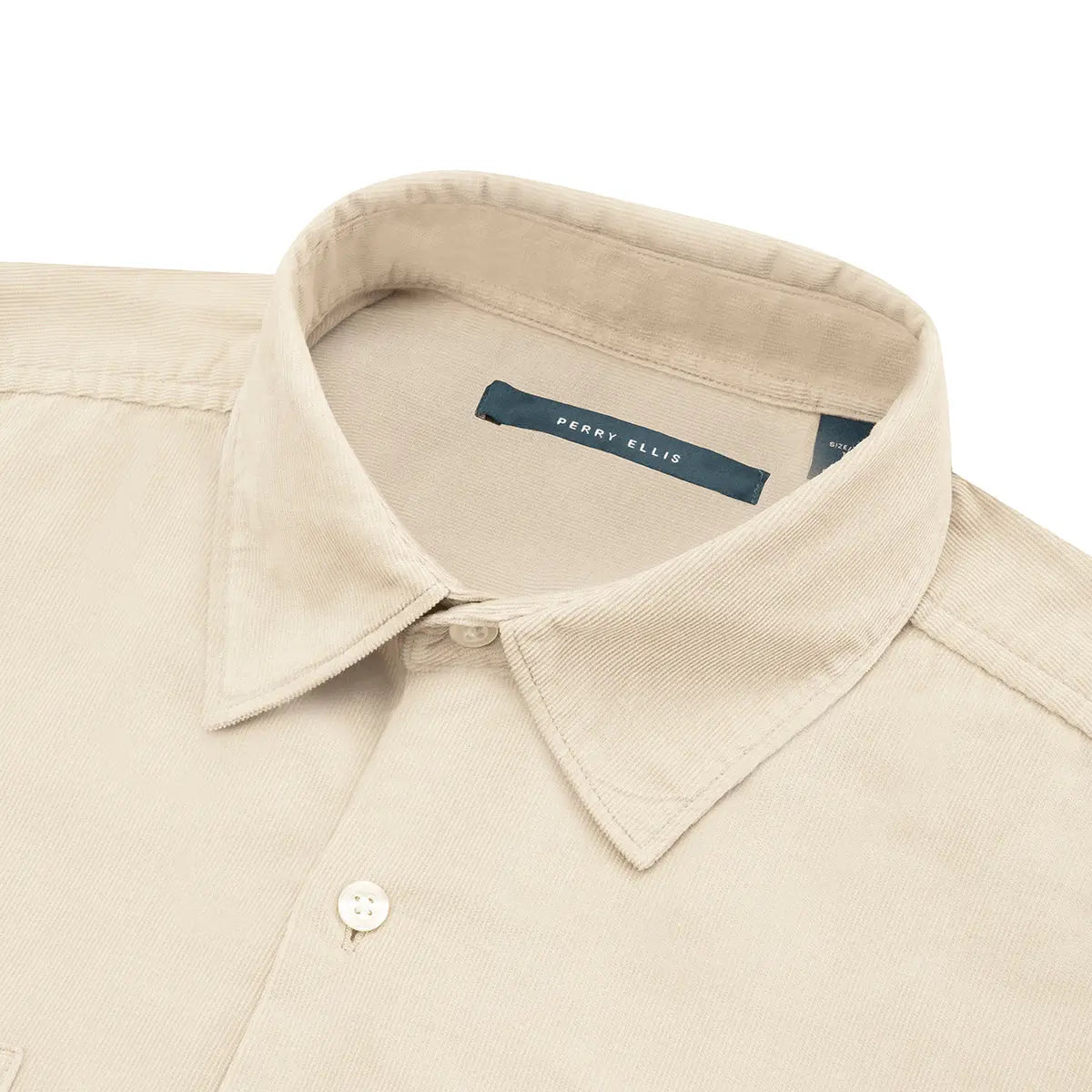 Camisa Sport Beige Classic Fit Perry Ellis CS00913 - Habano Claro - Detalle cuello