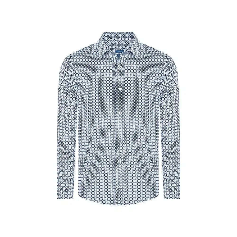 Camisa Sport con Microdiseño Perry Ellis CS00915 - Azul Oscuro - Frente ghost mannequin Imagen principal del producto