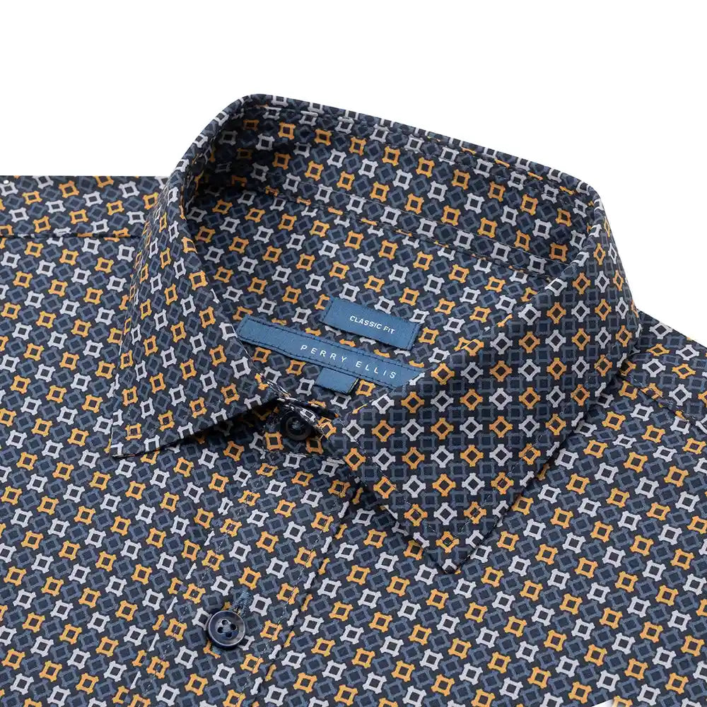 Camisa Sport con Microdiseño Perry Ellis CS00915 - Amarillo - Detalle cuello