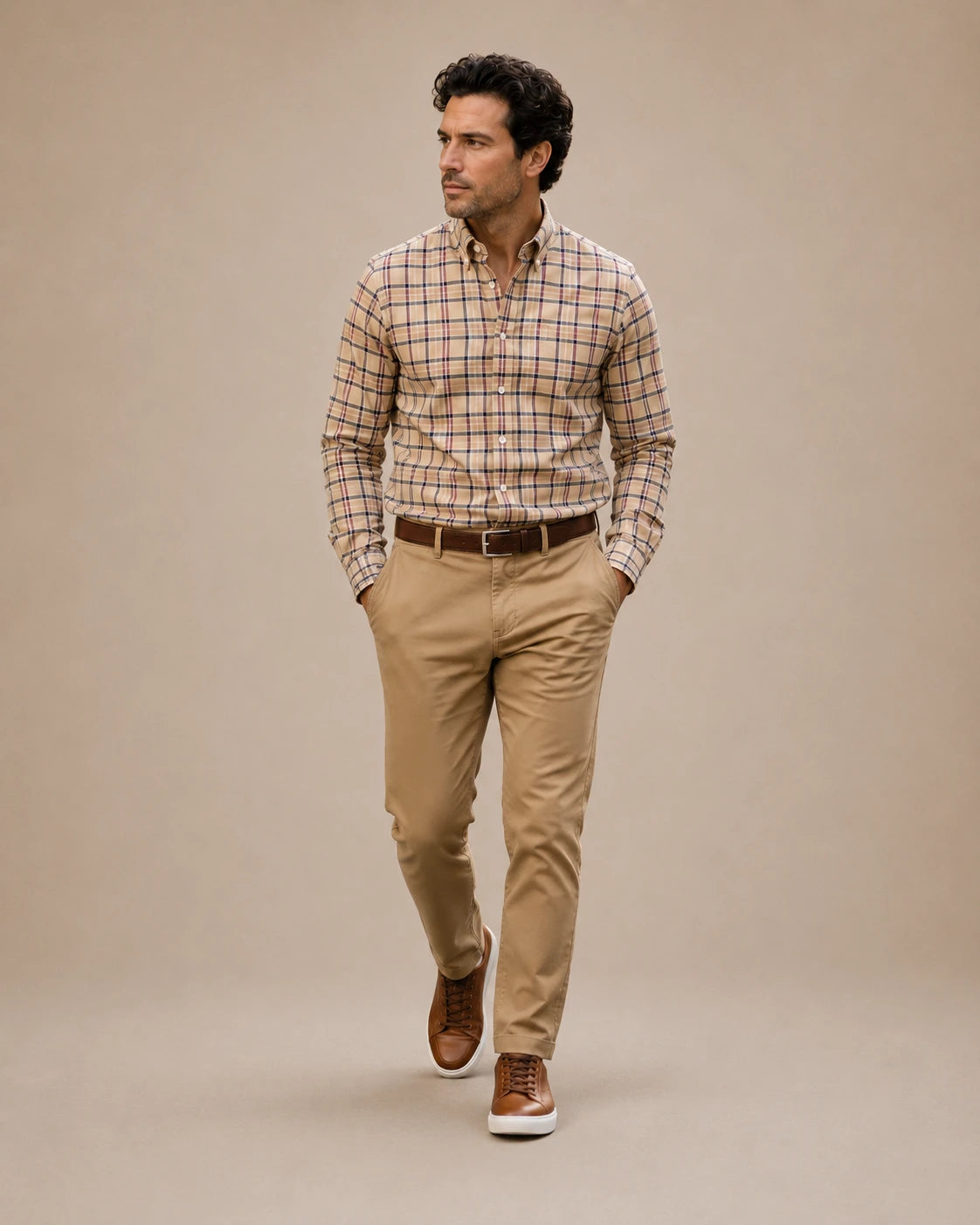Camisa Sport Cuadros Button Down Collar Classic Fit Non Iron Brooks Brothers CS00960 - Modelo cuerpo completo Imagen principal del producto