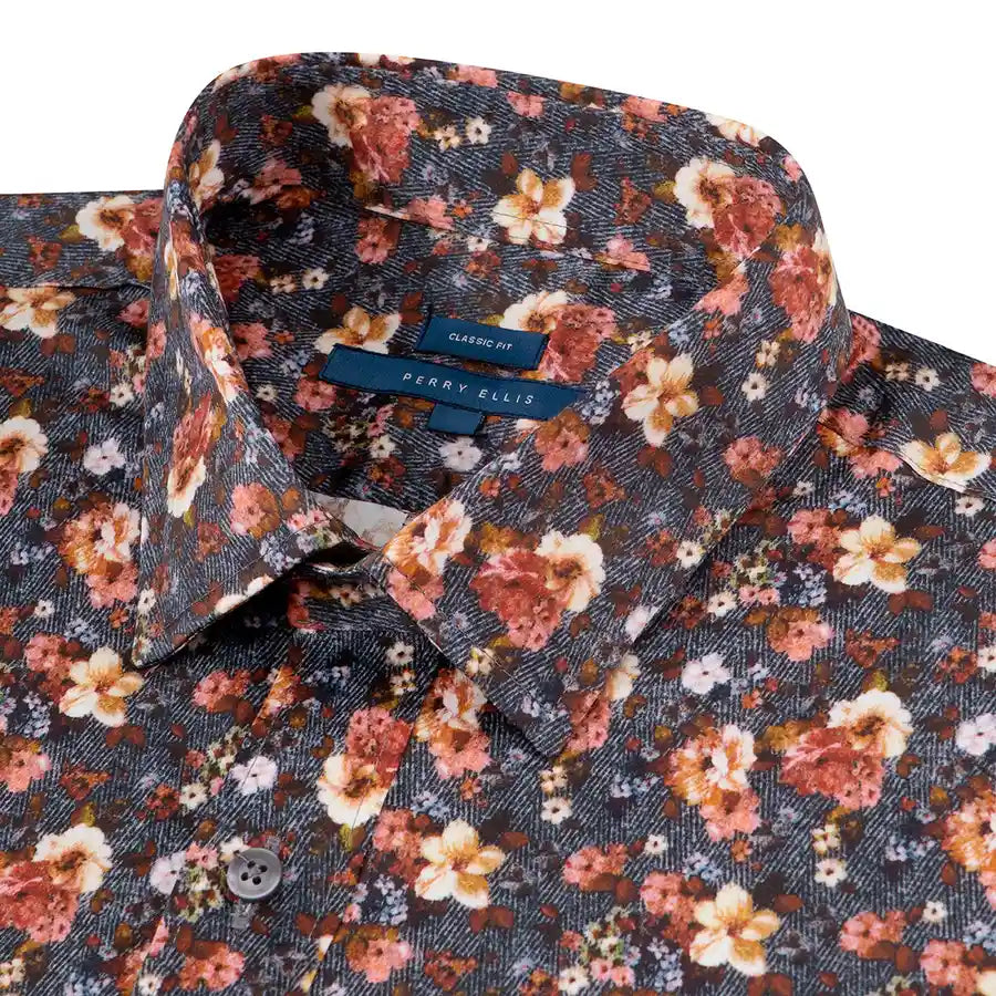 Camisa Sport Gris Oscuro Classic Fit Perry Ellis CS00930