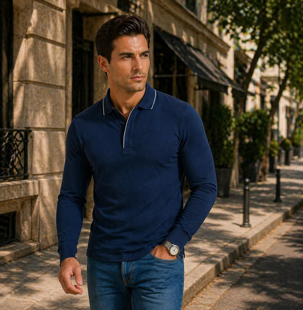 Camiseta Polo Classic Fit Perry Ellis CM00134 - Azul Oscuro - portrait