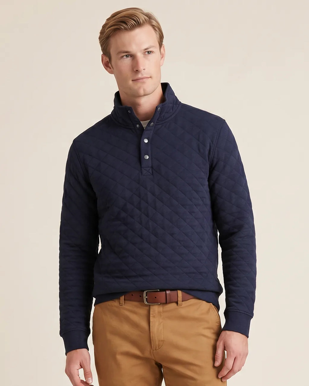 Sweater Perry Ellis Half Button SW00096 - Azul Oscuro - Modelo plano cercano