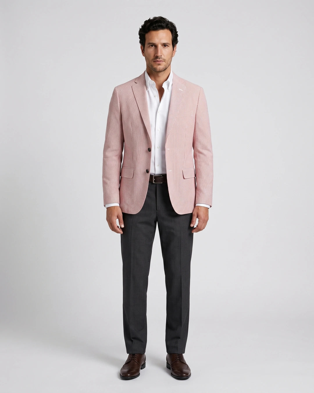 Saco Rojo Classic Fit SeerSucker Guy Laroche SA00472A - Rojo - Modelo cuerpo completo Imagen principal del producto