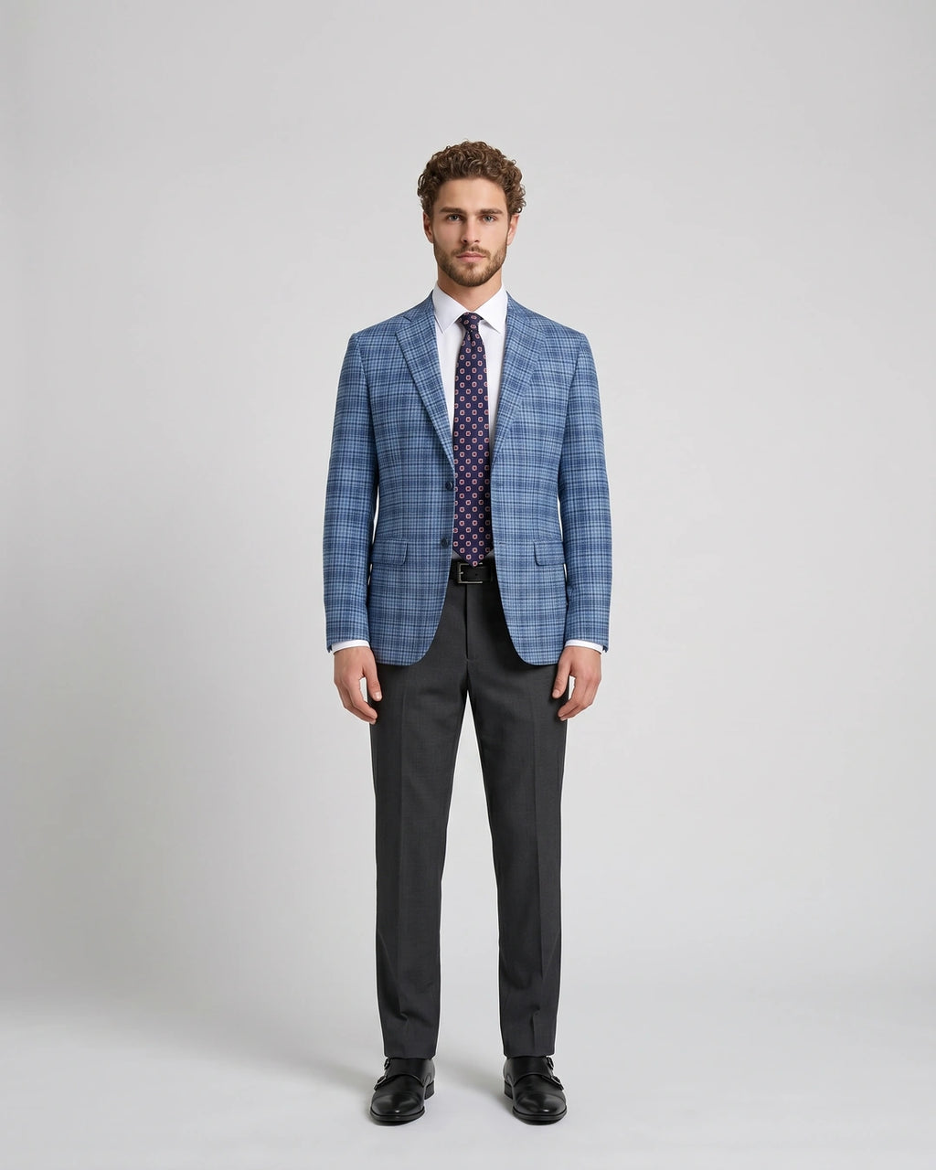 Saco Cuadros Classic Fit Austin Reed SA00487 - Azul Oscuro - Modelo cuerpo completo