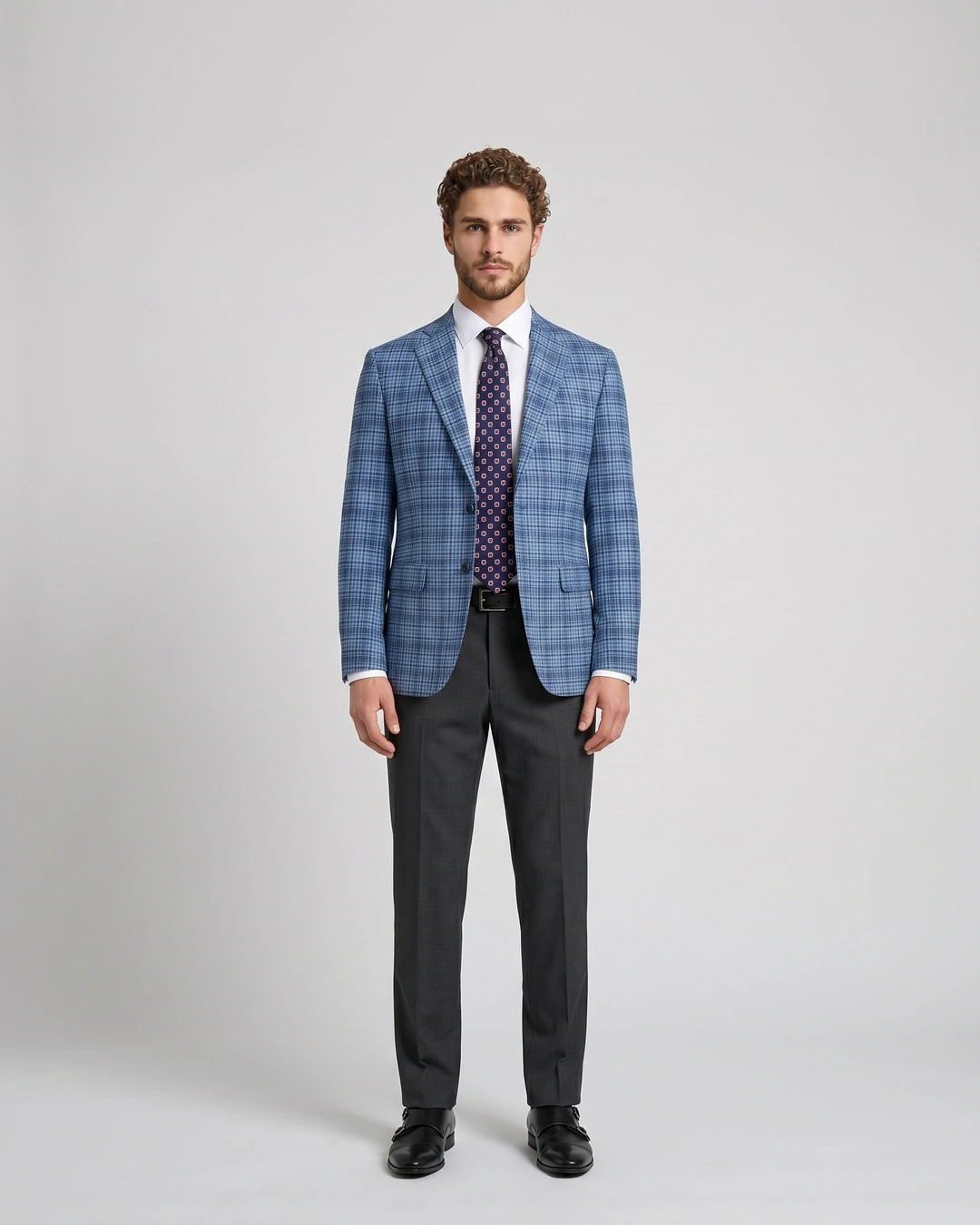 Saco Cuadros Classic Fit Austin Reed SA00487 - Azul Oscuro - Modelo cuerpo completo Imagen principal del producto