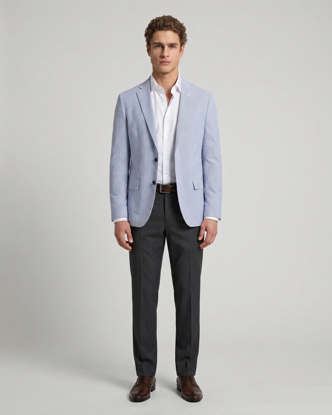 Saco Classic Fit SeerSucker Guy Laroche SA00472 - Azul Claro - Modelo cuerpo completo
