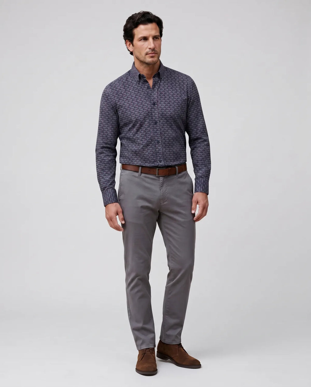 Camisa Sport Verde Oscuro Classic Fit Perry Ellis CS00848 - Azul Oscuro - Modelo cuerpo completo