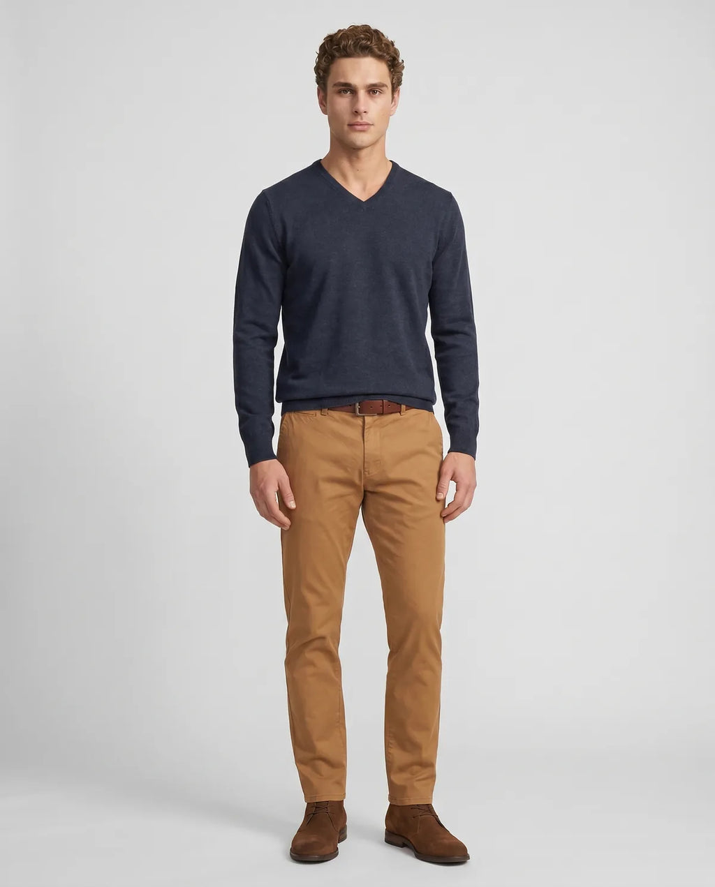 Sweater Guy Laroche V Neck SW00070 - Azul Oscuro - Modelo cuerpo completo