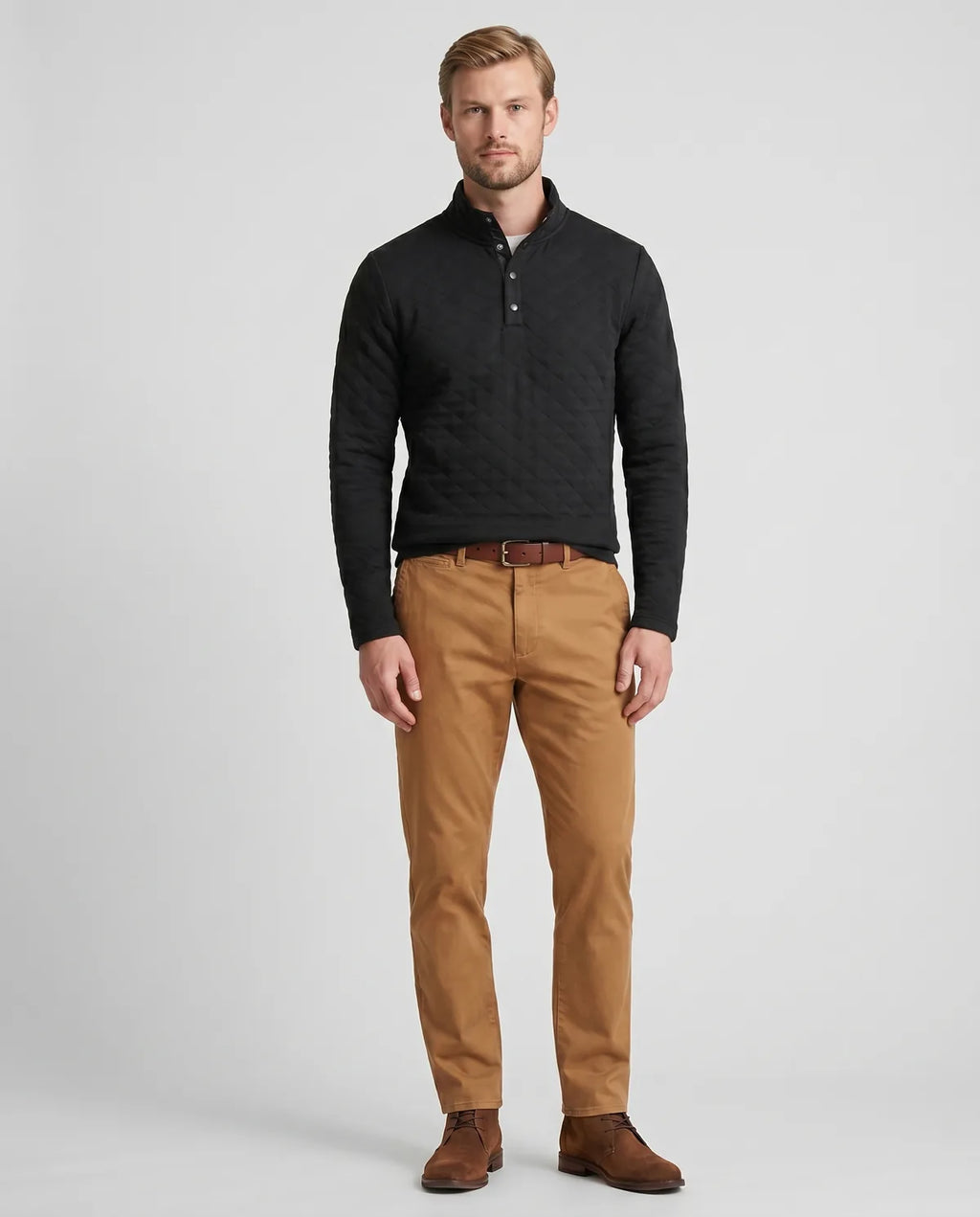 Sweater Perry Ellis Half Button SW00096 - Negro - Modelo cuerpo completo