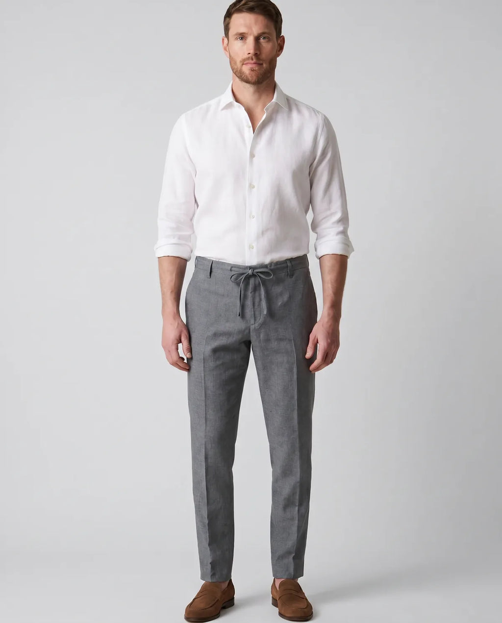 Pantalon Lino Classic Fit Perry Ellis PS00153 - gris-4 - cuerpo completo