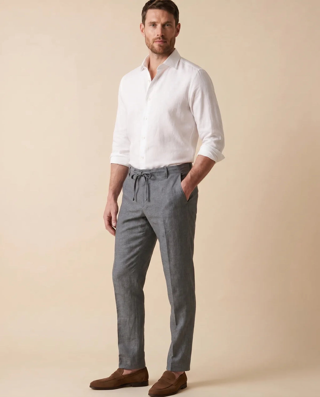 Pantalon Lino Classic Fit Perry Ellis PS00153 - gris-4 - tres cuartos