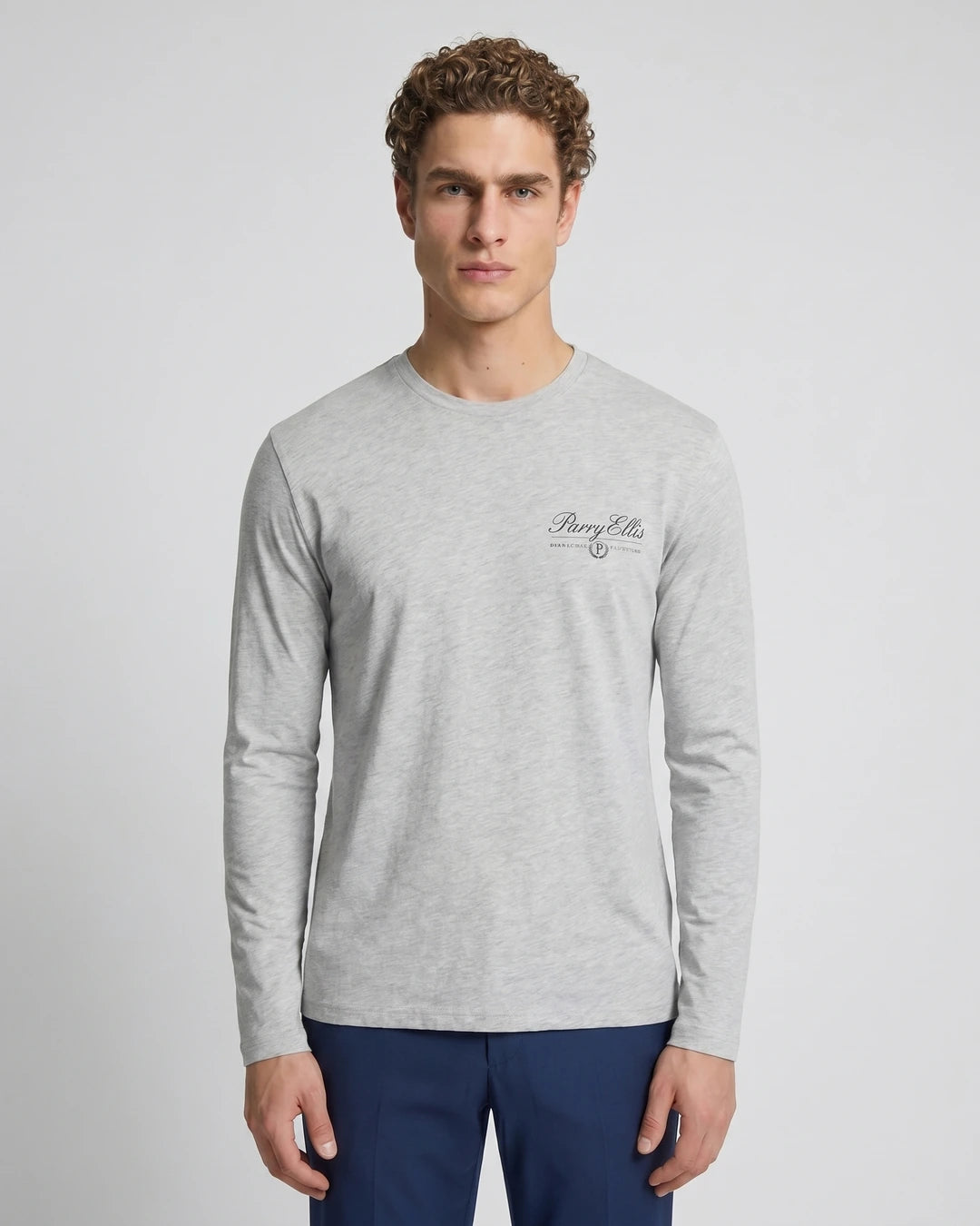 T-Shirt Perry Ellis Manga Larga TS00021 - Gris Claro - Modelo plano americano lookbook