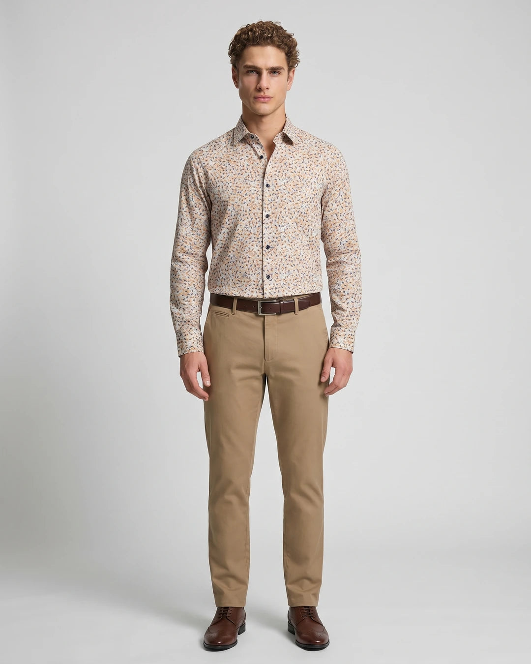 Camisa Sport Perry Ellis CS00883 - Habano Claro - Modelo cuerpo completo