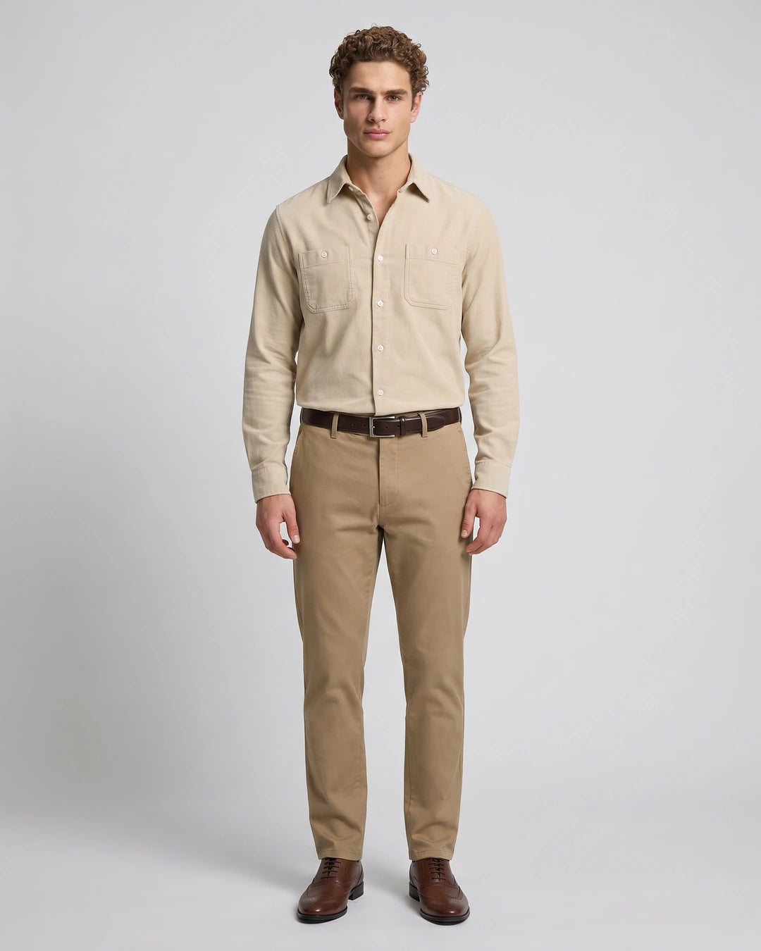 Camisa Sport Pana Perry Ellis CS00913 - Habano Claro - Modelo cuerpo completo