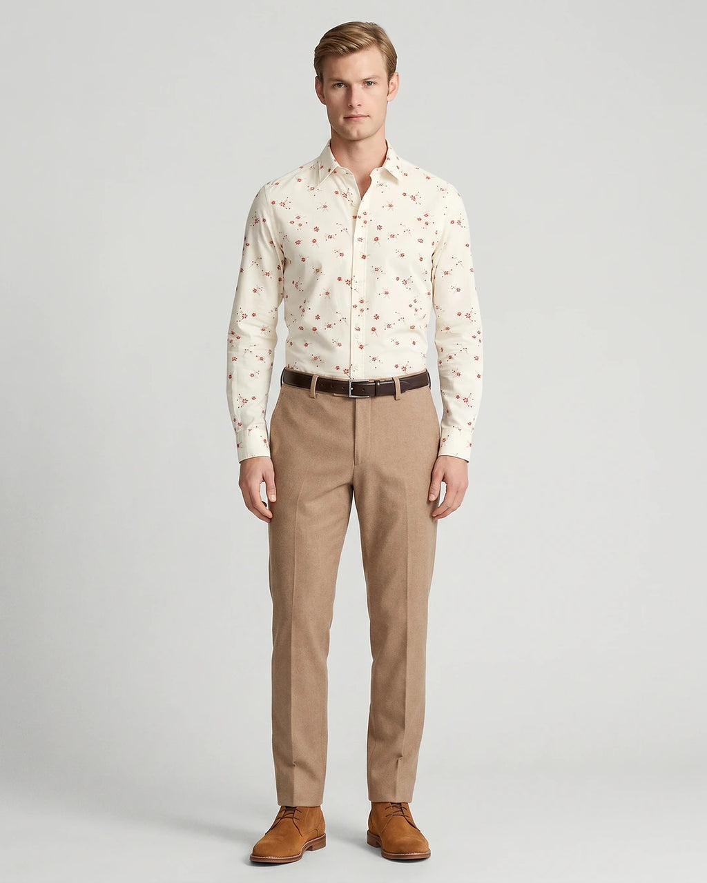 Camisa Sport Classic Fit Perry Ellis CS00918 - Habano Claro - Modelo cuerpo completo