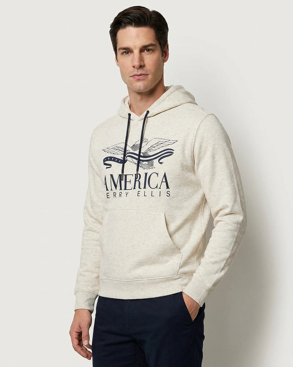 Hoodie Perry Ellis SW00088 - Habano Claro - Modelo plano americano lookbook