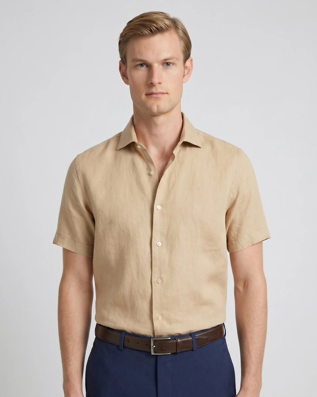Camisa Sport Classic Fit Perry Ellis CS00663P - Habano Claro - Modelo plano americano lookbook