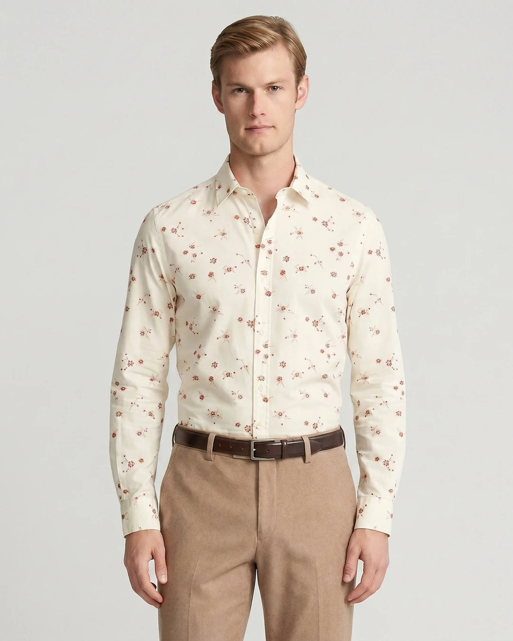 Camisa Sport Classic Fit Perry Ellis CS00918 - Habano Claro - Modelo plano americano lookbook