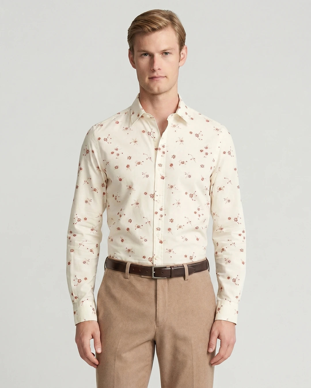 Camisa Sport Classic Fit Perry Ellis CS00918 - Habano Claro - Modelo plano americano lookbook