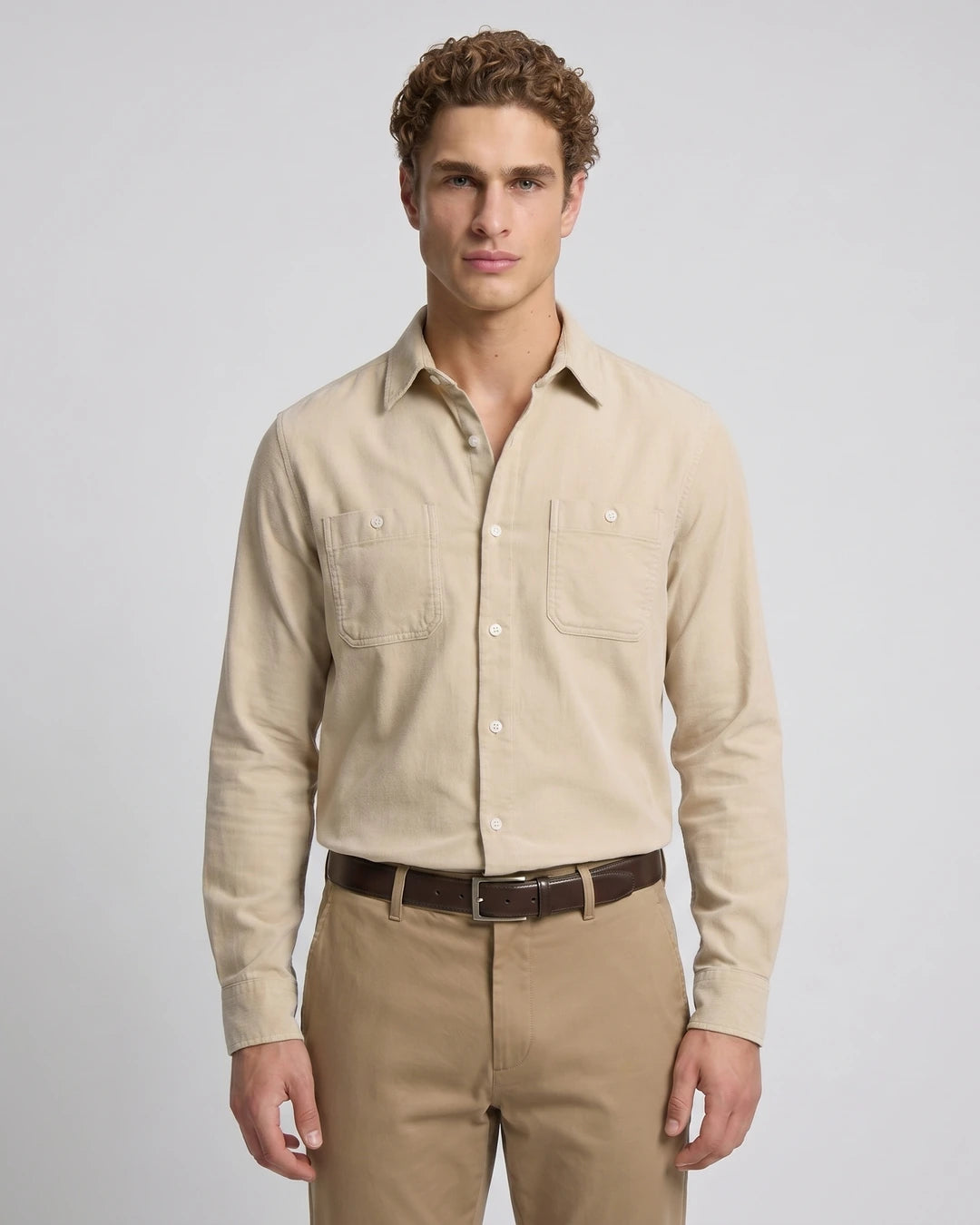 Camisa Sport Pana Perry Ellis CS00913 - Habano Claro - Modelo plano americano lookbook
