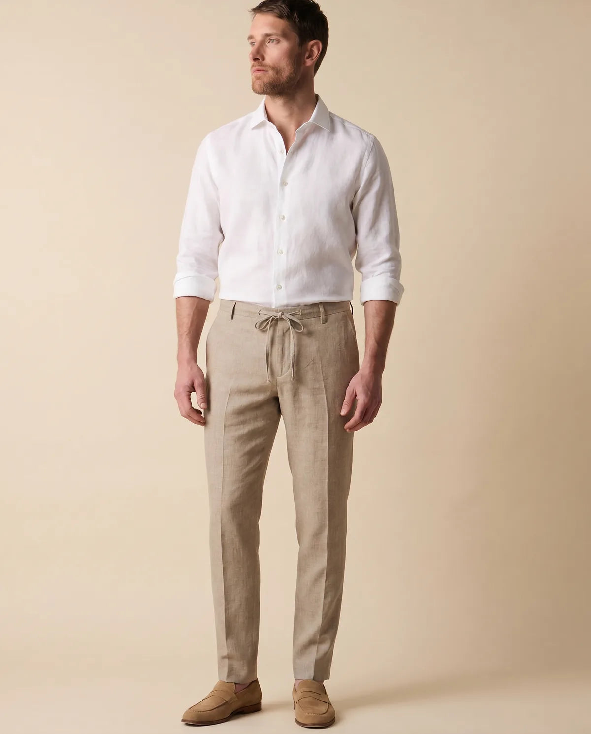 Pantalon Lino Classic Fit Perry Ellis PS00153 - Habano Claro - hombre plano medio