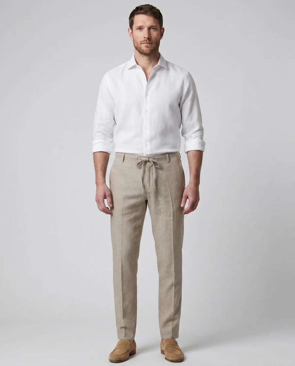 Pantalon Lino Classic Fit Perry Ellis PS00153 - Habano Claro - cuerpo completo