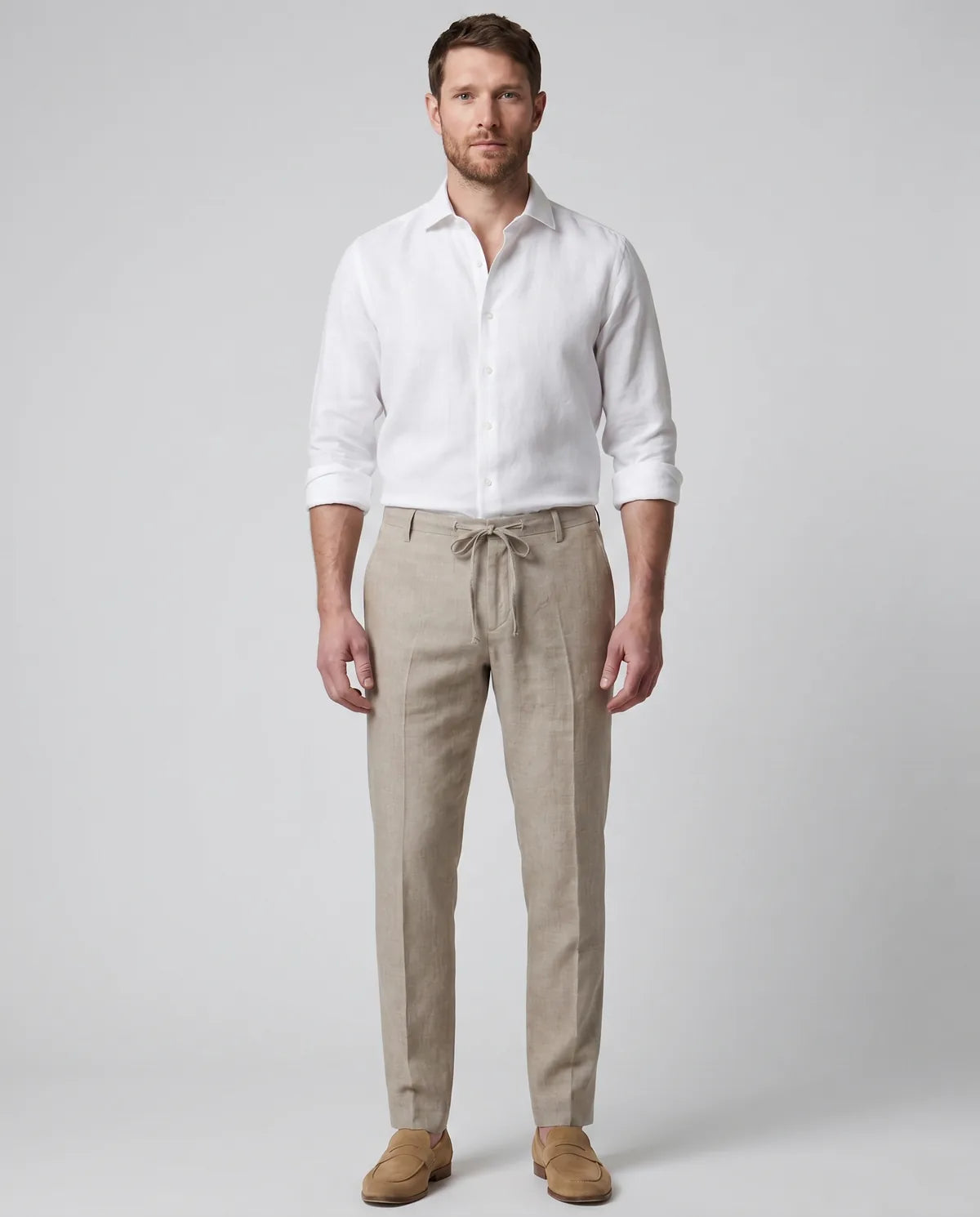 Pantalon Lino Classic Fit Perry Ellis PS00153 - Habano Claro - cuerpo completo